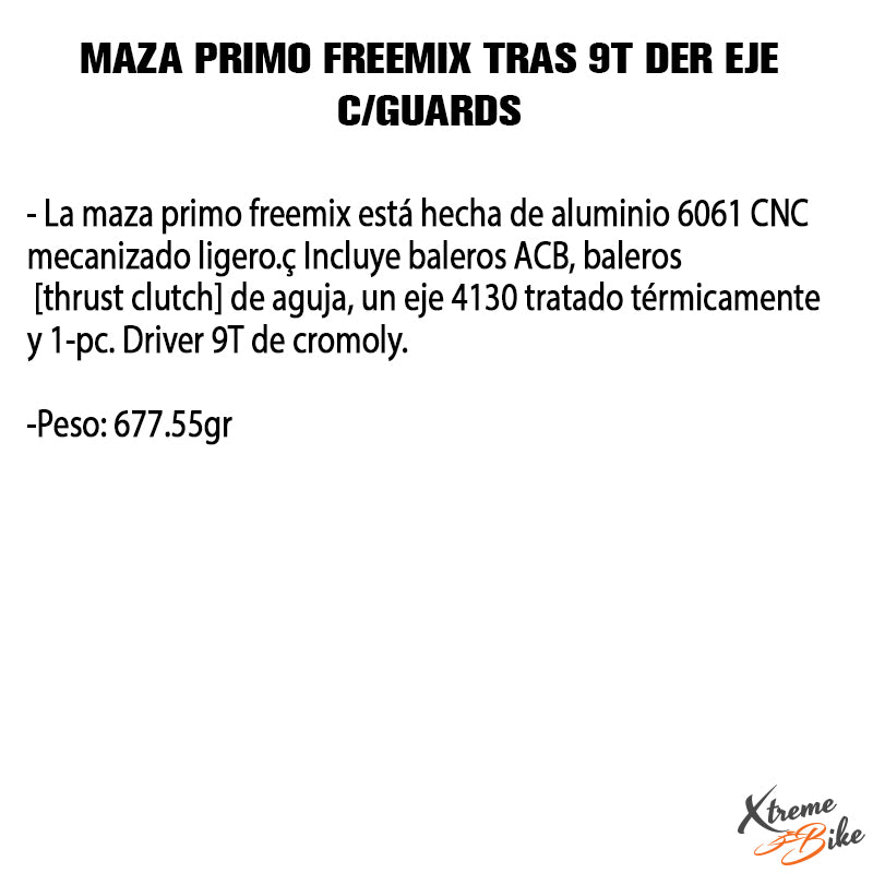 MAZA PRIMO FREEMIX DERECHA EJE HUECO C/GRD 9T NEGRO